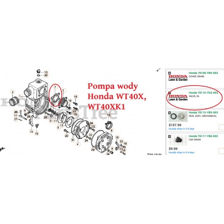 Uszczelka Pompy Wody WT40X WT 40 X K1 78110-YD4-003